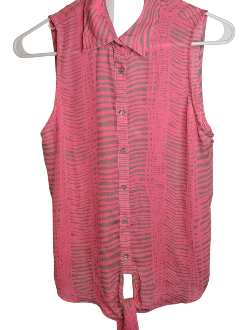 Parker Pink & Taupe Print Tie-Front Sleeveless Blouse Open Back Sm Coquette